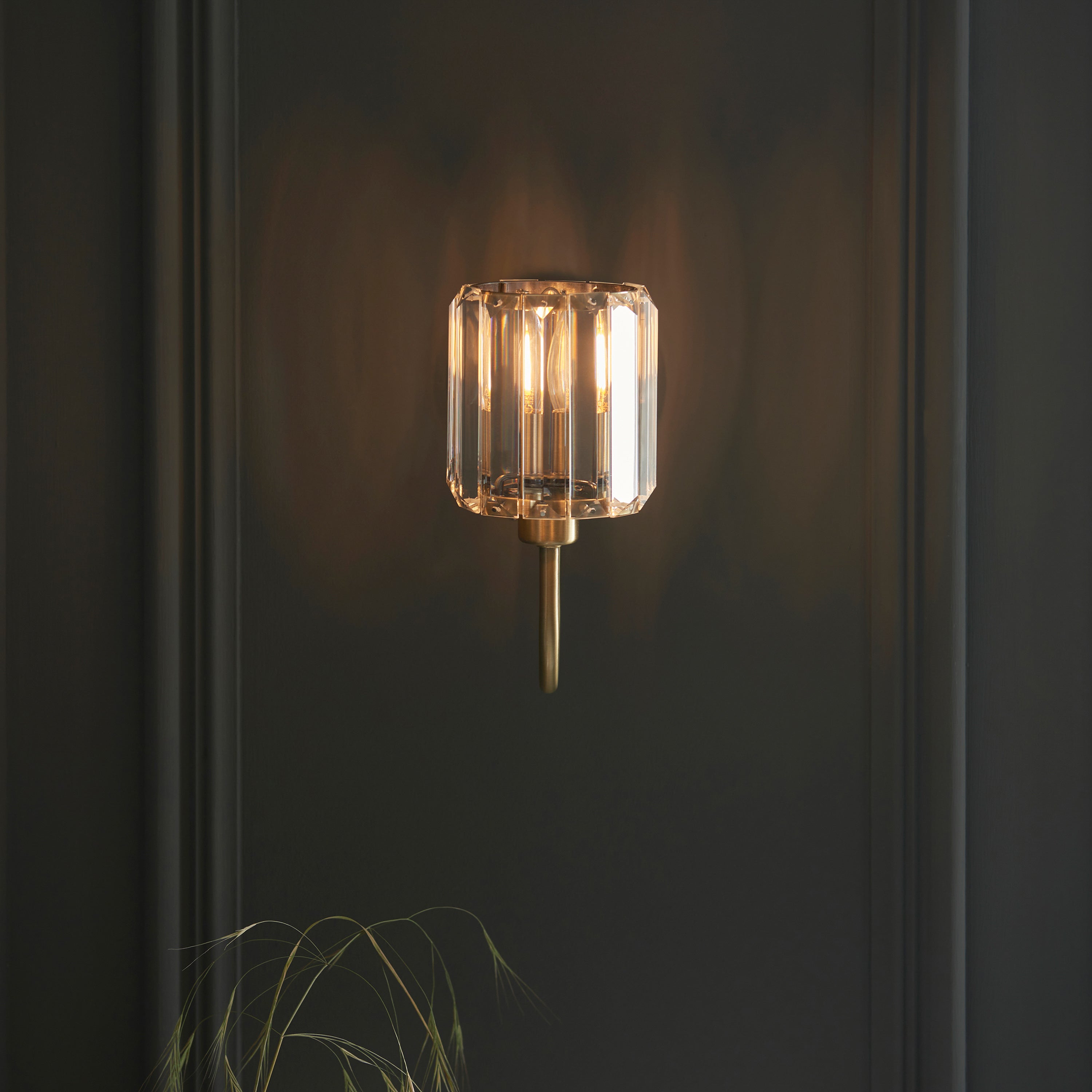 Denton Antique Brass & Faceted Glass Wall Light